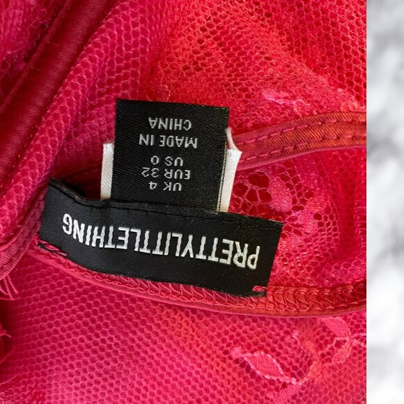 PrettyLittleThing Hot Pink Lace Detail Corset Bandeau Mini Dress - Picture 9 of 12